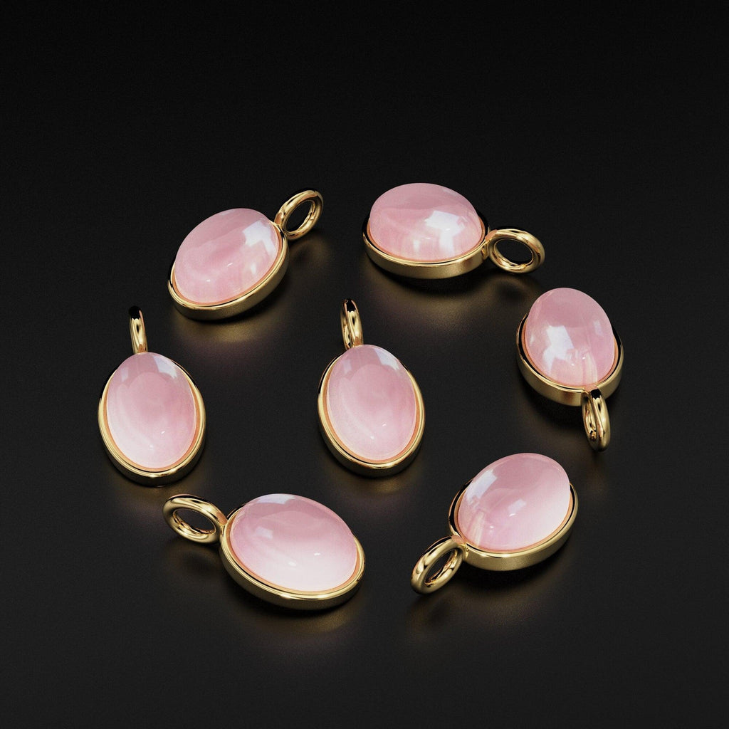 Rose Quartz 14k Gold Charms, Dainty Gold Charms, Price per piece, Necklace Findings, Oval Charms, Wholesale Charms - Jalvi & Co.