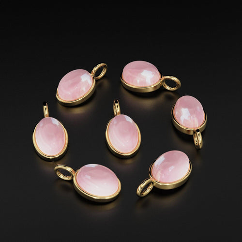Rose Quartz 14k Gold Charms, Dainty Gold Charms, Price per piece, Necklace Findings, Oval Charms, Wholesale Charms - Jalvi & Co.