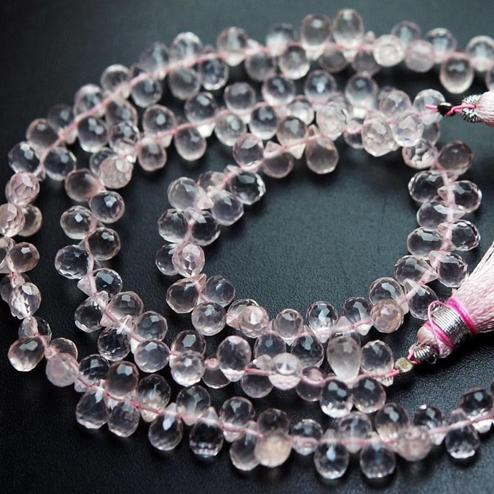 Rose Quartz Faceted Teardrop Briolette Gemstone Loose Beads Strand 6mm 7mm 30pc - Jalvi & Co.