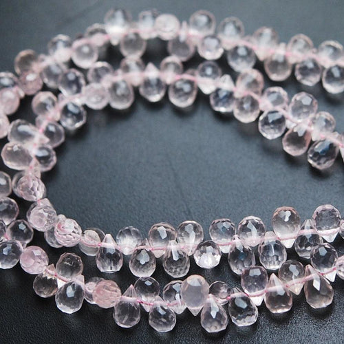 Rose Quartz Faceted Teardrop Briolette Gemstone Loose Beads Strand 6mm 7mm 30pc - Jalvi & Co.