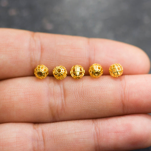Round Designer Solid Gold 14k 18k Handmade Gold Spacer Bead Jewelry Making Supply 5mm - Jalvi & Co.