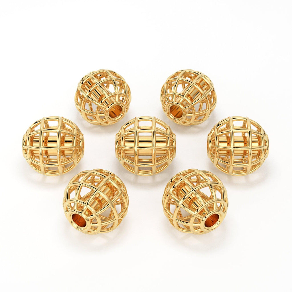 Round Designer Solid Gold 14k 18k Handmade Gold Spacer Bead Jewelry Making Supply 5mm - Jalvi & Co.