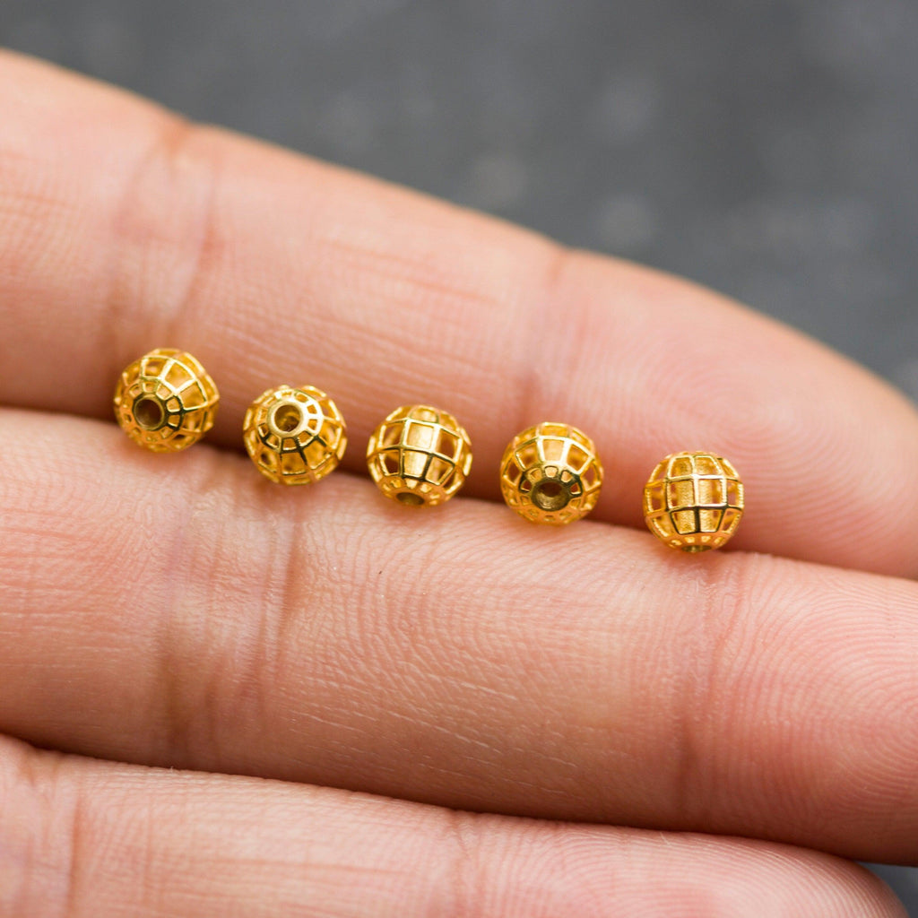 Round Designer Solid Gold 14k 18k Handmade Gold Spacer Bead Jewelry Making Supply 5mm - Jalvi & Co.