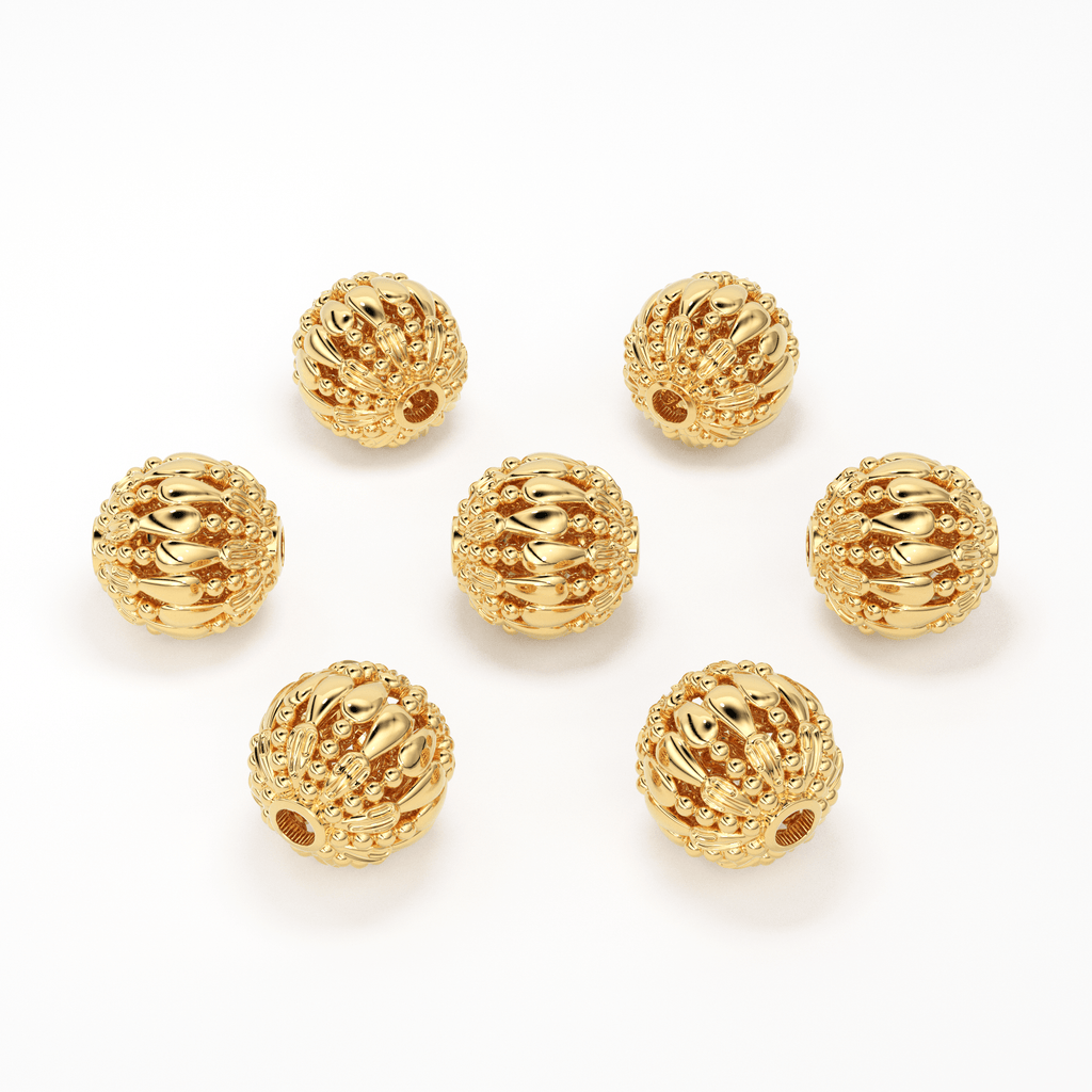 Round Designer Solid Gold 14k 18k Handmade Gold Spacer Bead Jewelry Making Supply 6mm - Jalvi & Co.