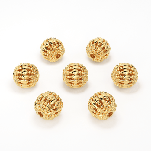 Round Designer Solid Gold 14k 18k Handmade Gold Spacer Bead Jewelry Making Supply 6mm - Jalvi & Co.