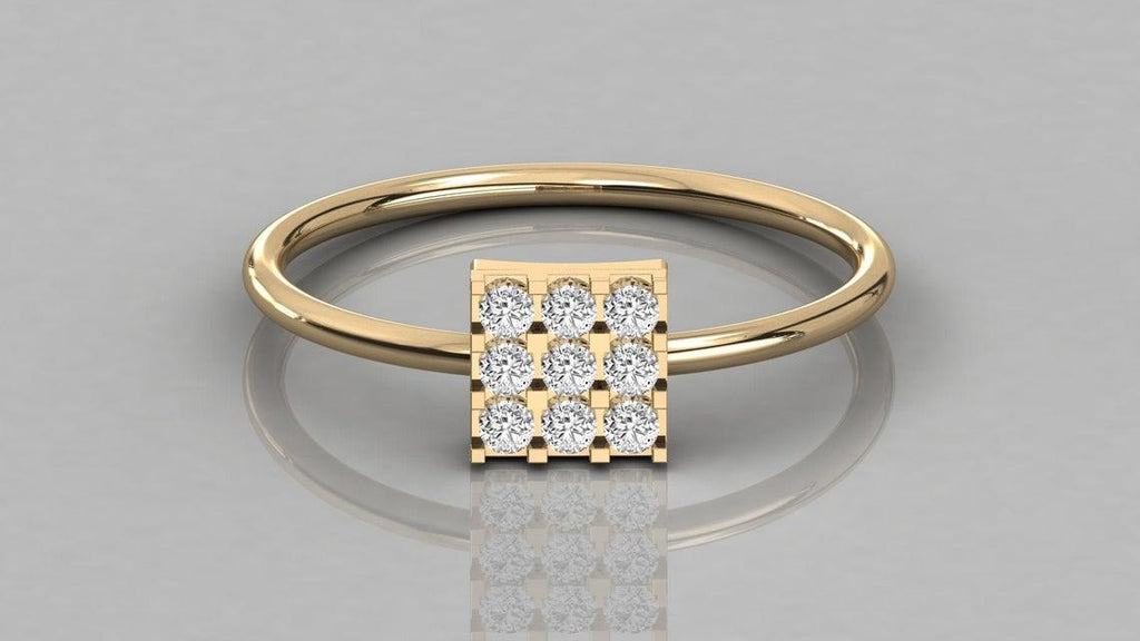 Round Diamond Band in 14k Gold / 9 Diamond Ring / Gold Band White Diamond Ring / Genuine Diamond Wedding Band - Jalvi & Co.