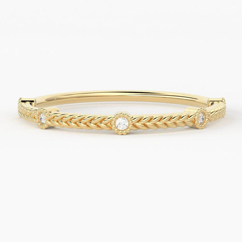 Round Diamond Band in 14k Gold / Braided Diamond Ring / Gold Band White Diamond Ring / Braid Diamond Wedding Band - Jalvi & Co.