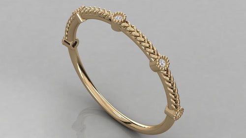 Round Diamond Band in 14k Gold / Braided Diamond Ring / Gold Band White Diamond Ring / Braid Diamond Wedding Band - Jalvi & Co.
