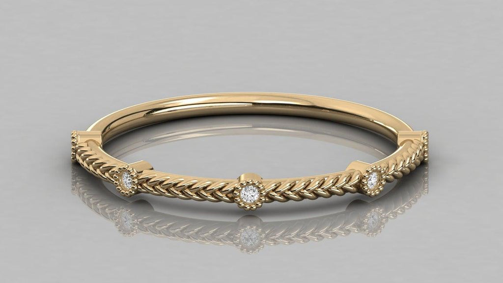 Round Diamond Band in 14k Gold / Braided Diamond Ring / Gold Band White Diamond Ring / Braid Diamond Wedding Band - Jalvi & Co.