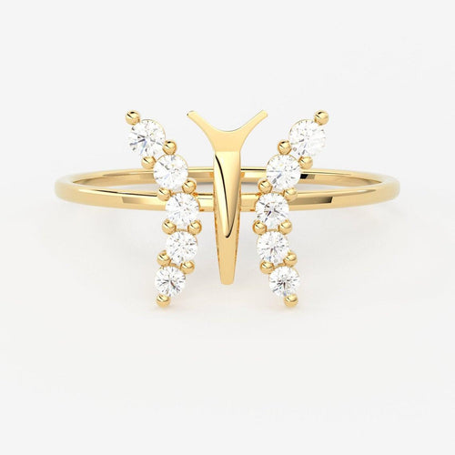 Round Diamond Band in 14k Gold / Butterfly Gold Diamond Ring / Gold Band White Diamond Ring / Round Diamond Wedding Band - Jalvi & Co.