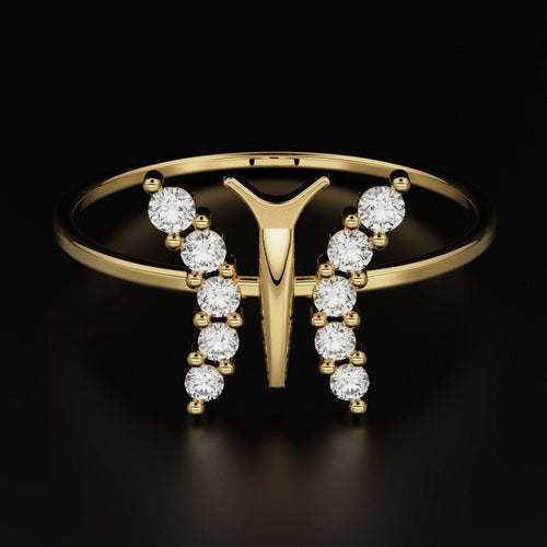 Round Diamond Band in 14k Gold / Butterfly Gold Diamond Ring / Gold Band White Diamond Ring / Round Diamond Wedding Band - Jalvi & Co.