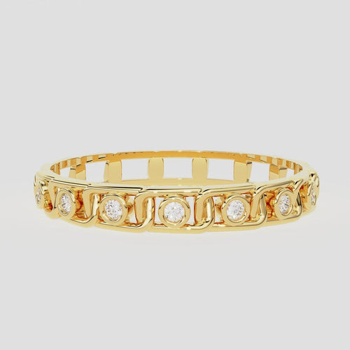 Round Diamond Band in 14k Gold / Fancy Link Diamond Ring / Gold Band White Diamond Ring / Link Chain Diamond Wedding Band - Jalvi & Co.