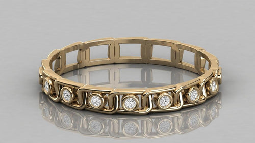 Round Diamond Band in 14k Gold / Fancy Link Diamond Ring / Gold Band White Diamond Ring / Link Chain Diamond Wedding Band - Jalvi & Co.