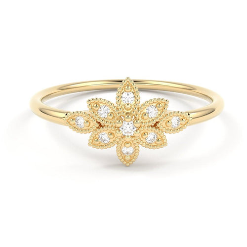 Round Diamond Band in 14k Gold / Floral Diamond Ring / Gold Band White Diamond Ring / Brilliant Diamond Wedding Band - Jalvi & Co.