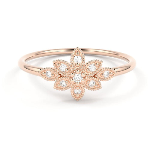 Round Diamond Band in 14k Gold / Floral Diamond Ring / Gold Band White Diamond Ring / Brilliant Diamond Wedding Band - Jalvi & Co.