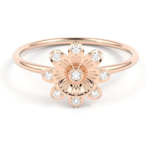 Round Diamond Band in 14k Gold / FLORAL Diamond Ring / Gold Band White Diamond Ring / Round Diamond Wedding Band - Jalvi & Co.