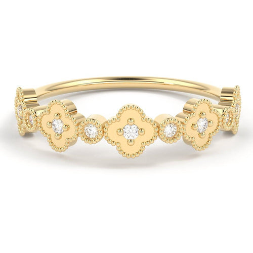 Round Diamond Band in 14k Gold / Floral Gold Diamond Ring / Gold Band White Diamond Ring / Round Diamond Wedding Band - Jalvi & Co.