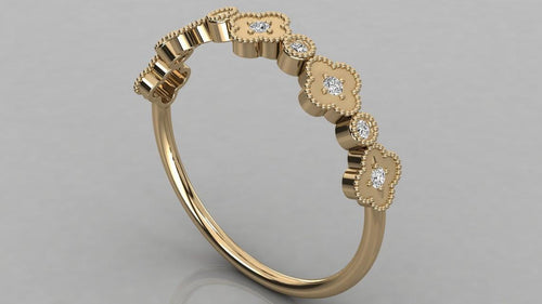 Round Diamond Band in 14k Gold / Floral Gold Diamond Ring / Gold Band White Diamond Ring / Round Diamond Wedding Band - Jalvi & Co.