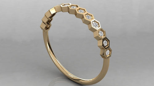 Round Diamond Band in 14k Gold / Hexagon Diamond Ring / Gold Band White Diamond Ring / Diamond Wedding Band - Jalvi & Co.