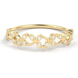 Round Diamond Band in 14k Gold / Leaf Diamond Ring / Gold Band White Diamond Ring / Round Diamond Wedding Band