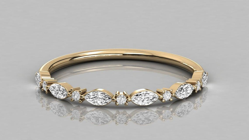 Round Diamond Band in 14k Gold / Marquise Diamond Ring / Gold Band White Diamond Ring / Marquise Diamond Wedding Band - Jalvi & Co.