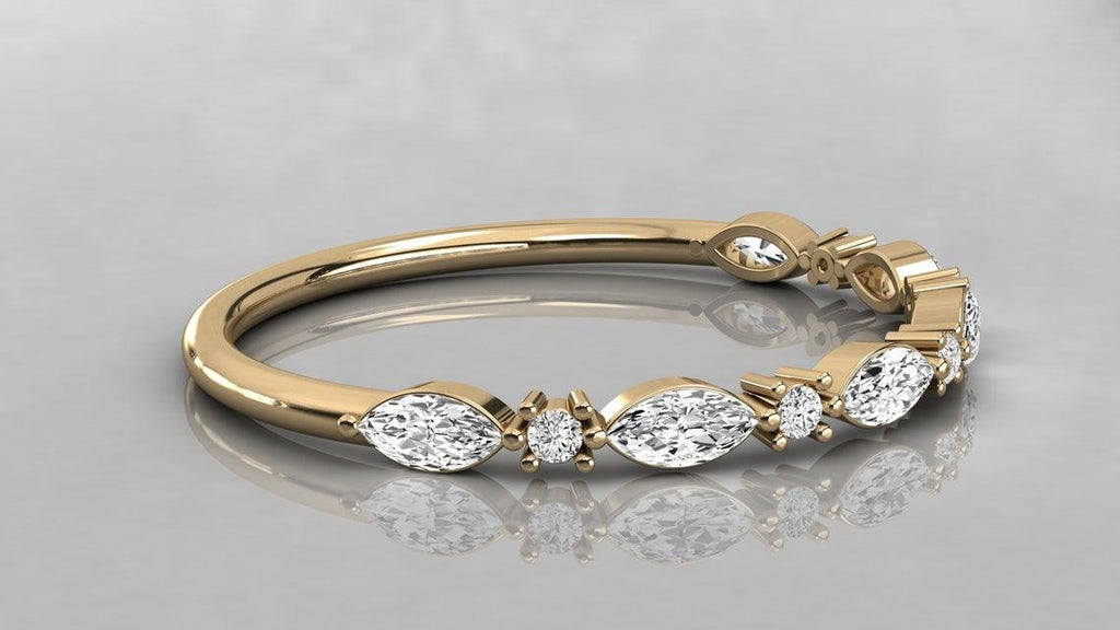 Round Diamond Band in 14k Gold / Marquise Diamond Ring / Gold Band White Diamond Ring / Marquise Diamond Wedding Band - Jalvi & Co.