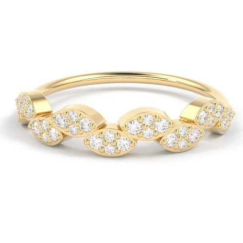 Round Diamond Band in 14k Gold / Marquise Gold Diamond Ring / Gold Band White Diamond Ring / Round Diamond Wedding Band - Jalvi & Co.