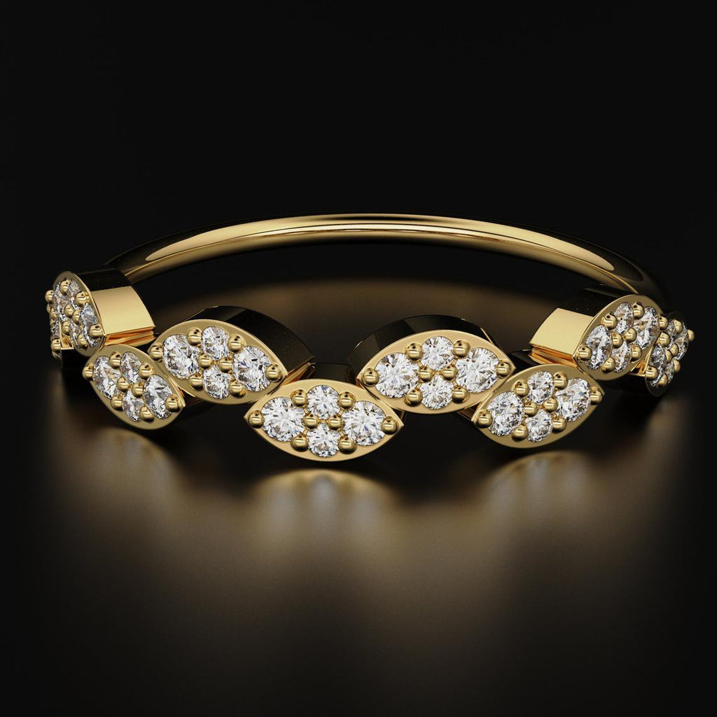 Round Diamond Band in 14k Gold / Marquise Gold Diamond Ring / Gold Band White Diamond Ring / Round Diamond Wedding Band - Jalvi & Co.