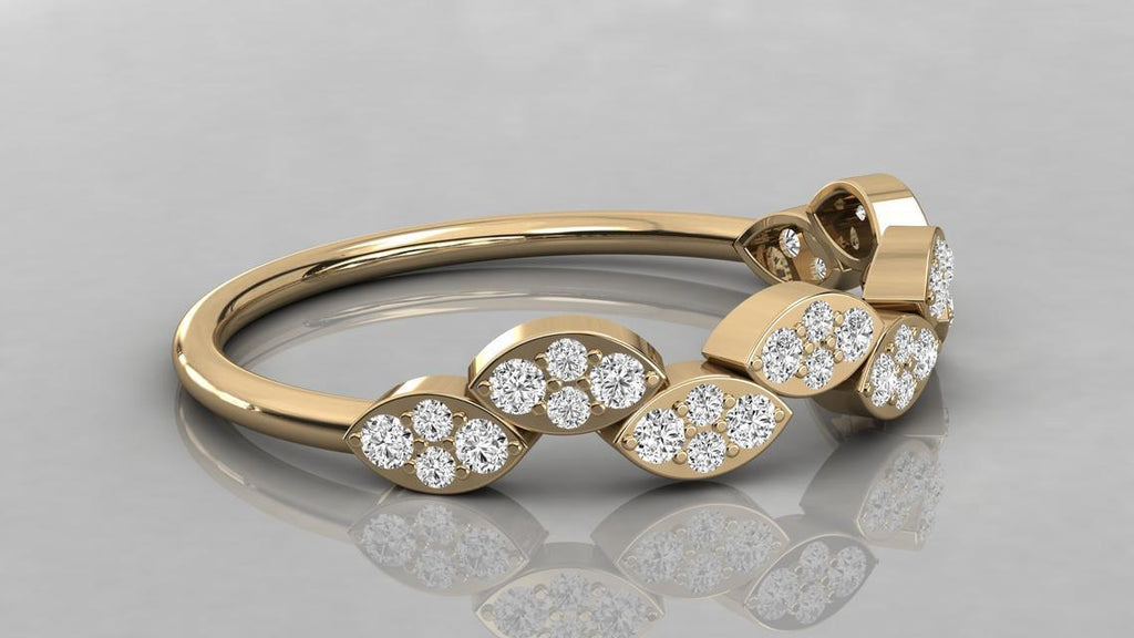 Round Diamond Band in 14k Gold / Marquise Gold Diamond Ring / Gold Band White Diamond Ring / Round Diamond Wedding Band - Jalvi & Co.