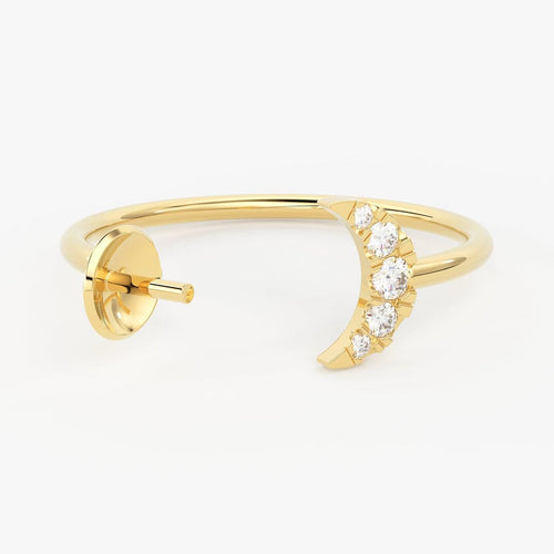 Round Diamond Band in 14k Gold / Moon Satellite Gold Diamond Ring / Gold Band White Diamond Ring / Brilliant Diamond Wedding Band - Jalvi & Co.