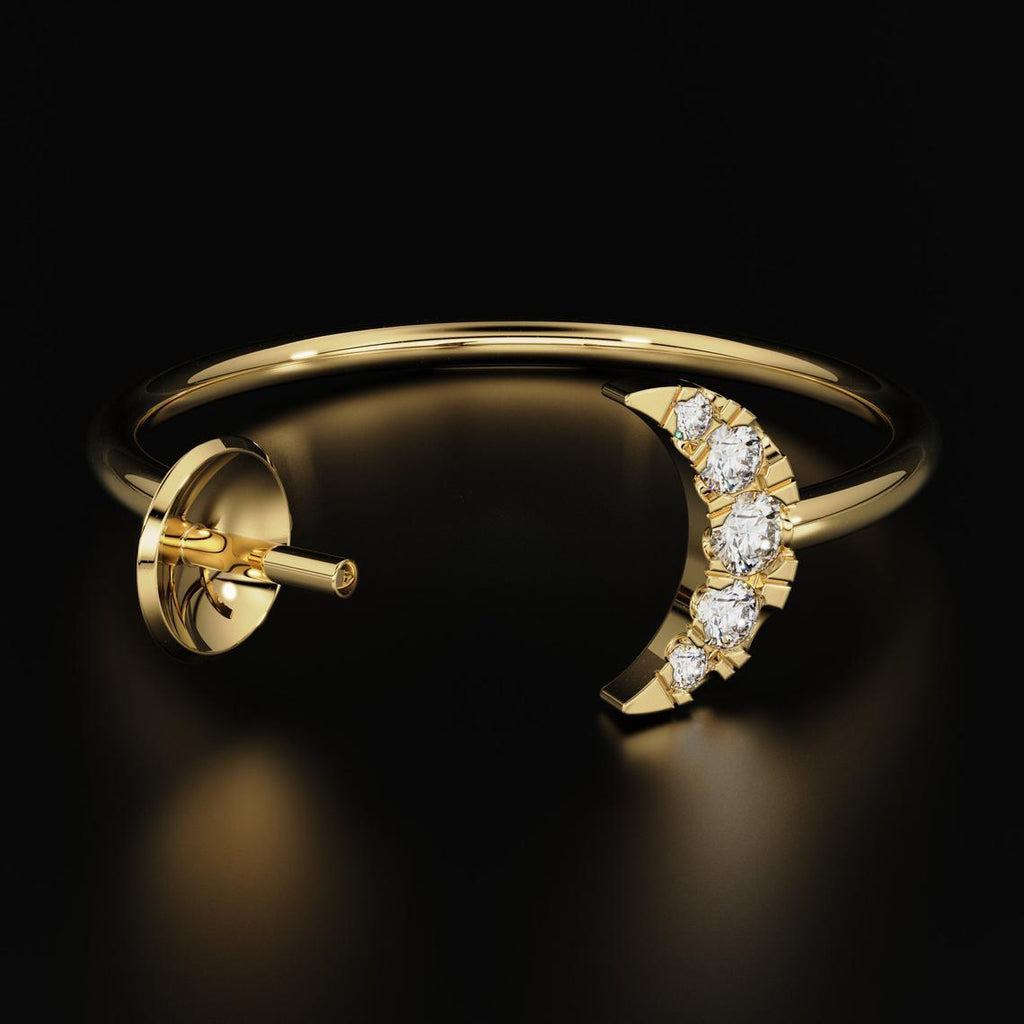Round Diamond Band in 14k Gold / Moon Satellite Gold Diamond Ring / Gold Band White Diamond Ring / Brilliant Diamond Wedding Band - Jalvi & Co.