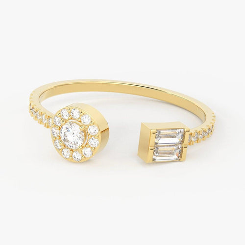 Round Diamond Band in 14k Gold / Open Mouth Diamond Ring / Gold Band White Diamond Ring / Baguette & Round Diamond Wedding Band - Jalvi & Co.