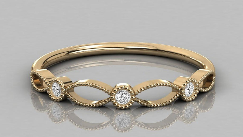 Round Diamond Band in 14k Gold / Round Diamond Ring / Gold Band White Diamond Ring / Milgrain Diamond Wedding Band - Jalvi & Co.