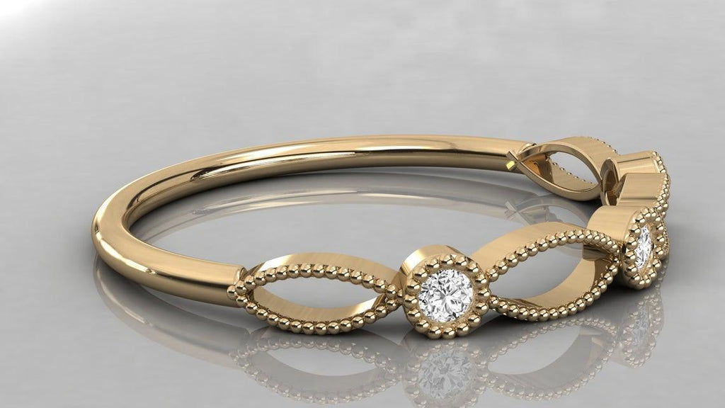 Round Diamond Band in 14k Gold / Round Diamond Ring / Gold Band White Diamond Ring / Milgrain Diamond Wedding Band - Jalvi & Co.