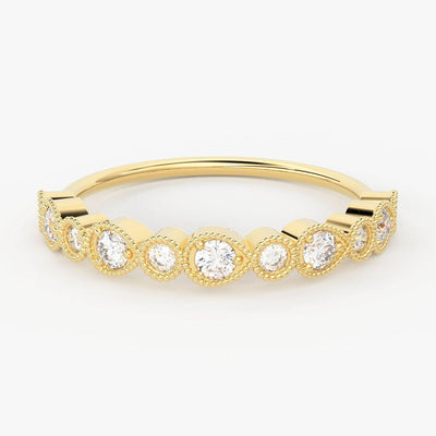 Round Diamond Band in 14k Gold / Round Gold Diamond Ring / Gold Band White Diamond Ring / Milgrain Diamond Wedding Band - Jalvi & Co.