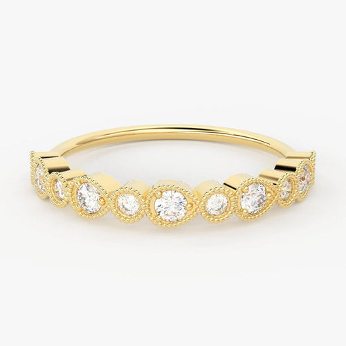 Round Diamond Band in 14k Gold / Round Gold Diamond Ring / Gold Band White Diamond Ring / Milgrain Diamond Wedding Band - Jalvi & Co.