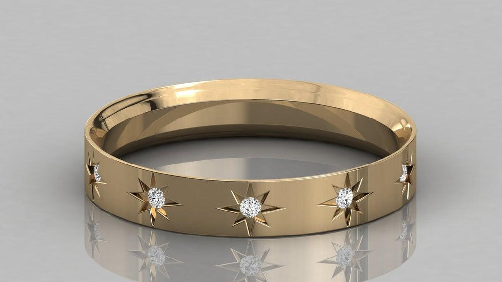 Round Diamond Band in 14k Gold / Star Diamond Ring / Gold Band White Diamond Ring / Star Diamond Wedding Band - Jalvi & Co.