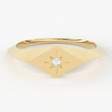 Round Diamond Band in 14k Gold / Star Signet Diamond Ring / Gold Band White Diamond Ring / Signet Diamond Wedding Band