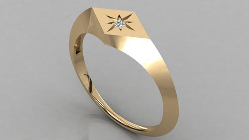 Round Diamond Band in 14k Gold / Star Signet Diamond Ring / Gold Band White Diamond Ring / Signet Diamond Wedding Band - Jalvi & Co.