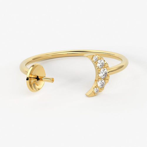 Round Diamond Band in 14k Solid Gold / Moon Satellite Gold Diamond Ring / Gold Band White Diamond Ring / Brilliant Diamond Wedding Band - Jalvi & Co.