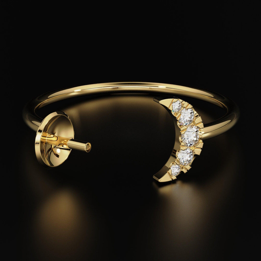Round Diamond Band in 14k Solid Gold / Moon Satellite Gold Diamond Ring / Gold Band White Diamond Ring / Brilliant Diamond Wedding Band - Jalvi & Co.