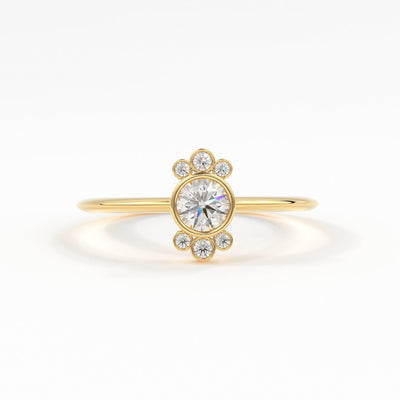 Round Diamond Engagement Ring / Bezel Set Ring / 0.25 carat Diamond Ring / Cluster Diamond Ring / Flower 14k & 18k Solid Gold Ring/ Wedding - Jalvi & Co.