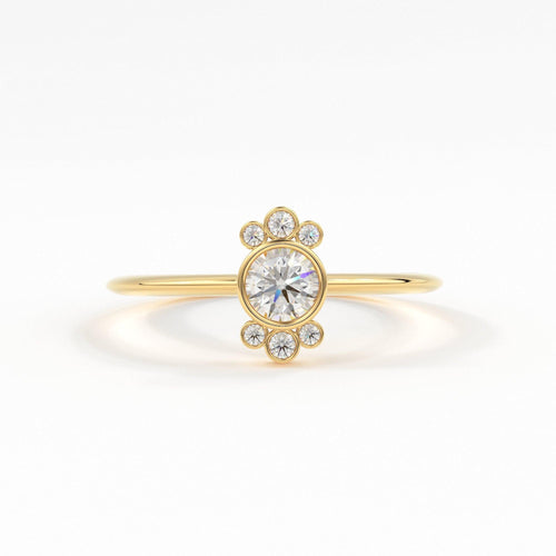 Round Diamond Engagement Ring / Bezel Set Ring / 0.25 carat Diamond Ring / Cluster Diamond Ring / Flower 14k & 18k Solid Gold Ring/ Wedding - Jalvi & Co.