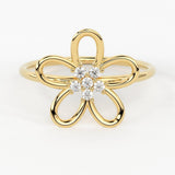 Round Diamond Floral Ring / 14k Round Cut Diamond Flower Ring / Women's Diamond Ring