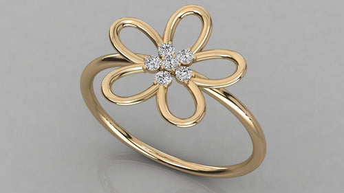 Round Diamond Floral Ring / 14k Round Cut Diamond Flower Ring / Women's Diamond Ring - Jalvi & Co.