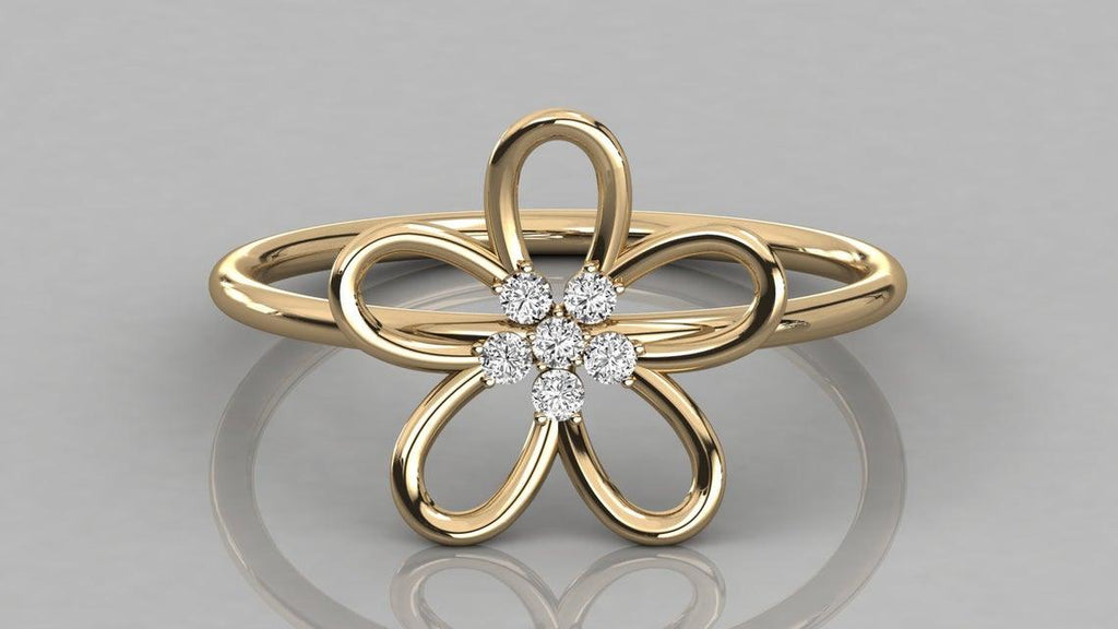 Round Diamond Floral Ring / 14k Round Cut Diamond Flower Ring / Women's Diamond Ring - Jalvi & Co.