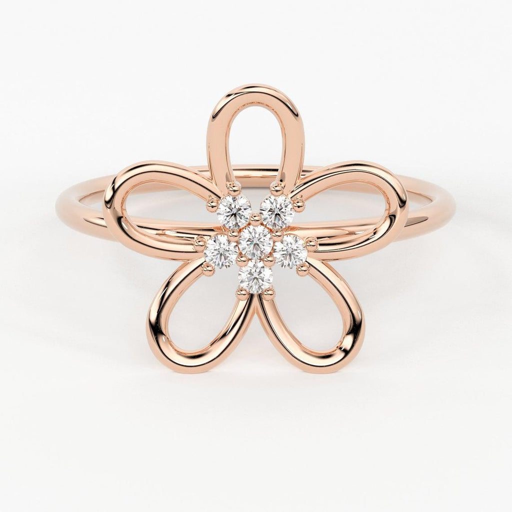 Round Diamond Floral Ring / 14k Round Cut Diamond Flower Ring / Women's Diamond Ring - Jalvi & Co.