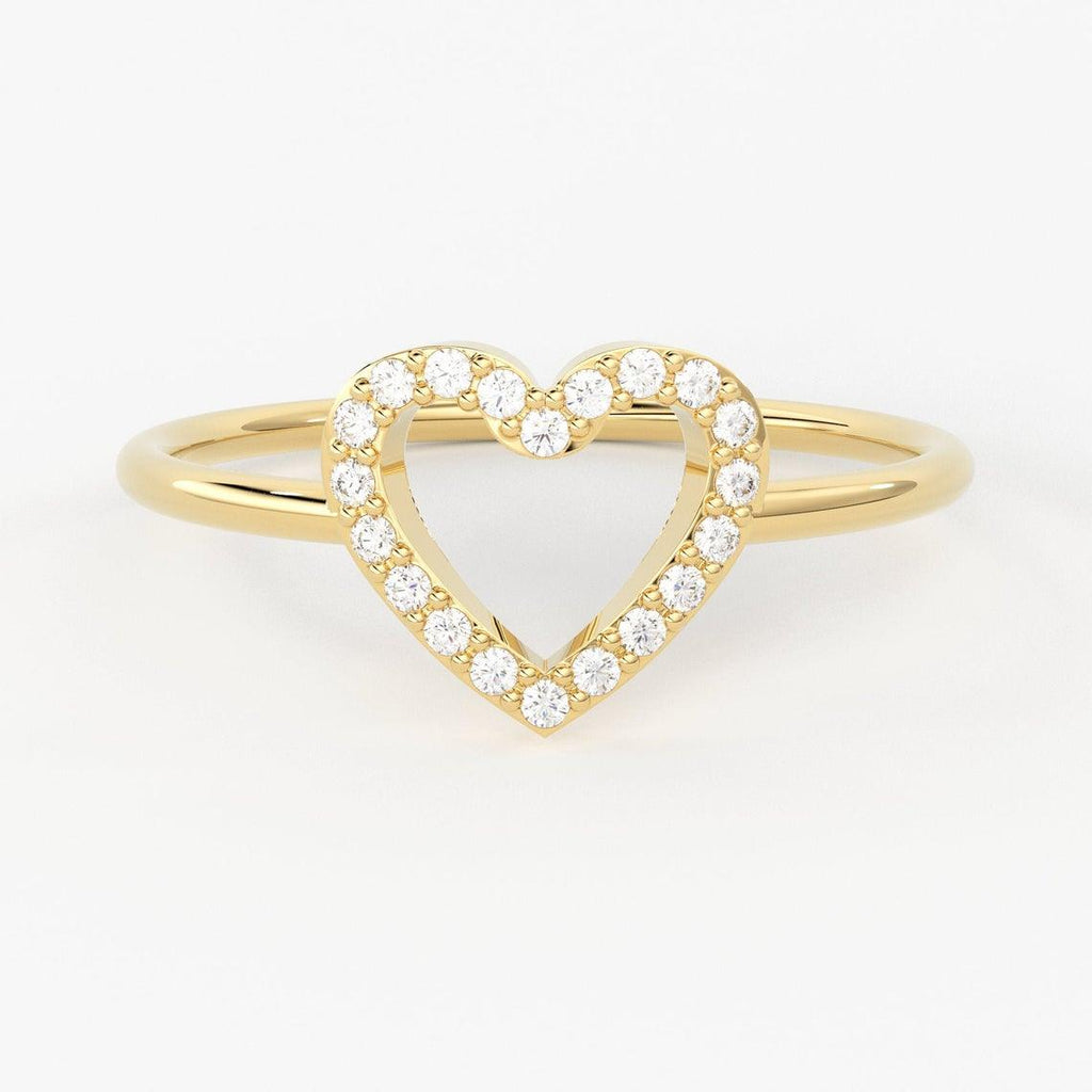 Round Diamond Heart Band / 14k Gold Diamond Women's Wedding Ring / Gold Ring / Anniversary Gift - Jalvi & Co.