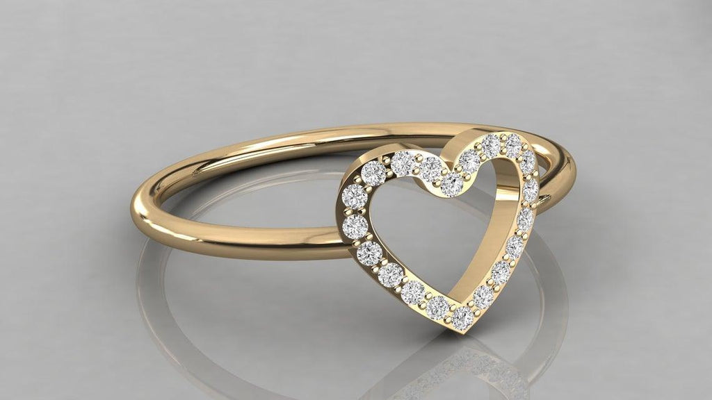 Round Diamond Heart Band / 14k Gold Diamond Women's Wedding Ring / Gold Ring / Anniversary Gift - Jalvi & Co.