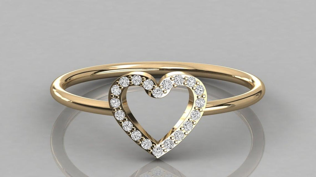 Round Diamond Heart Band / 14k Gold Diamond Women's Wedding Ring / Gold Ring / Anniversary Gift - Jalvi & Co.